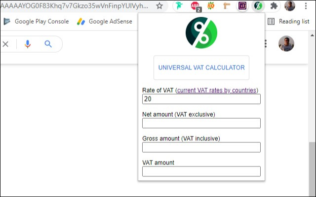 Universal VAT Calculator  from Chrome web store to be run with OffiDocs Chromium online