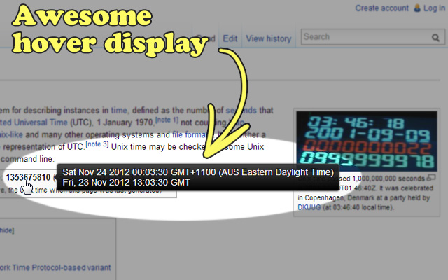 Unix Timestamp Hover  from Chrome web store to be run with OffiDocs Chromium online