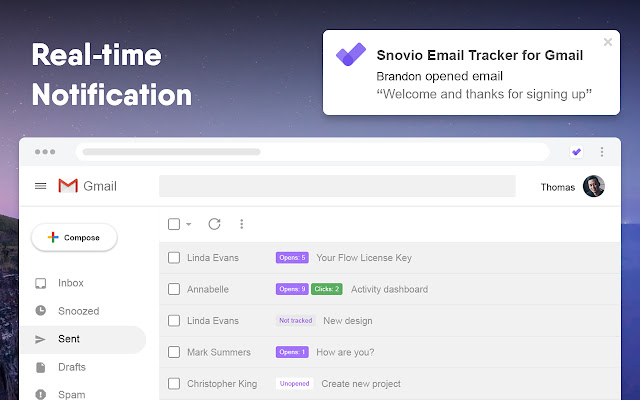 Unlimited Email Tracker by Snov.io  from Chrome web store to be run with OffiDocs Chromium online