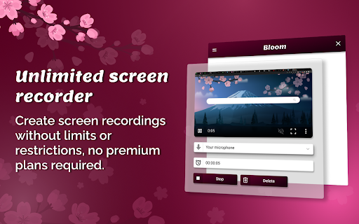 Unlimited Free Screen Recorder Bloom  from Chrome web store to be run with OffiDocs Chromium online