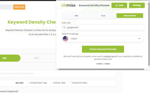 Unmiss Keyword Density Checker  from Chrome web store to be run with OffiDocs Chromium online