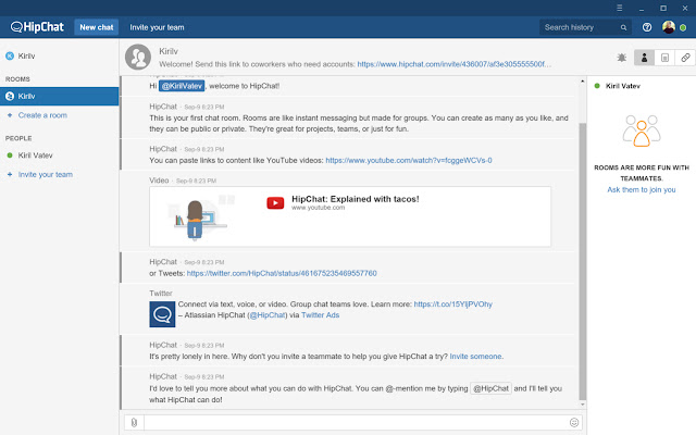 Unofficial HipChat  from Chrome web store to be run with OffiDocs Chromium online