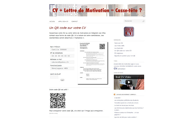 Un QR code sur votre CV  from Chrome web store to be run with OffiDocs Chromium online