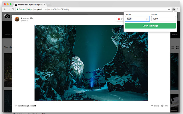 Unsplash image downloader  from Chrome web store to be run with OffiDocs Chromium online