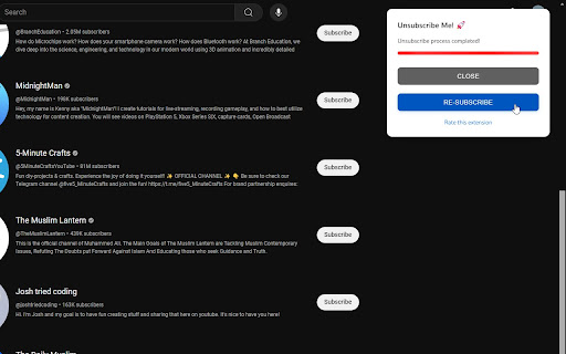 Unsubscribe Me! YouTube Unsubscribe All  from Chrome web store to be run with OffiDocs Chromium online