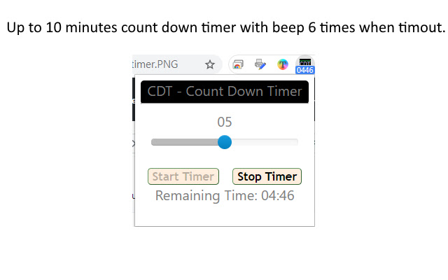 Up to 10 minutes count down timer  from Chrome web store to be run with OffiDocs Chromium online