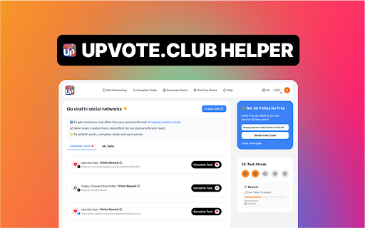 Upvote.club – Go viral in social networks  from Chrome web store to be run with OffiDocs Chromium online