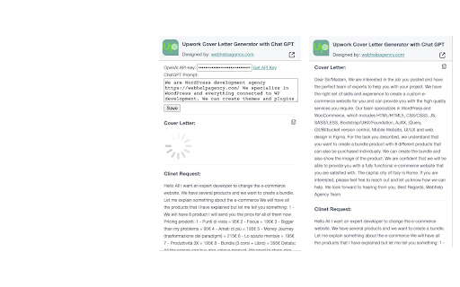 Upwork Cover Letter Generator with Chat GPT  from Chrome web store to be run with OffiDocs Chromium online
