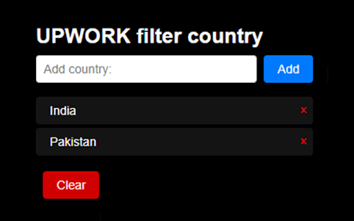 UPWORK FILTER COUNTRY  from Chrome web store to be run with OffiDocs Chromium online