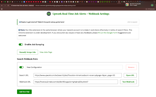 Upwork Real Time Job Alerts + AI Cover Letter + Webhook  from Chrome web store to be run with OffiDocs Chromium online