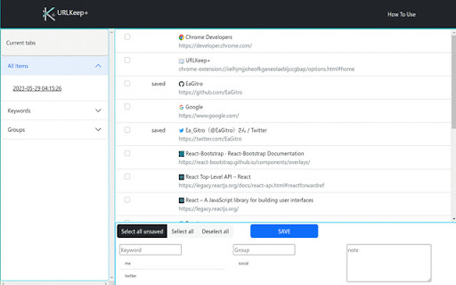 URLKeep+  from Chrome web store to be run with OffiDocs Chromium online
