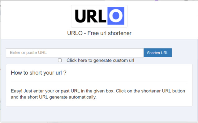 Urlo URL Shortener API  from Chrome web store to be run with OffiDocs Chromium online