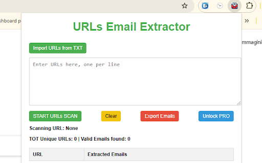 URLs Email Extractor  from Chrome web store to be run with OffiDocs Chromium online