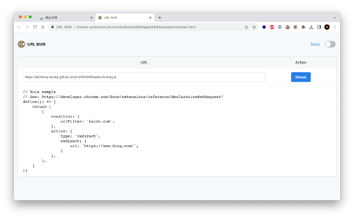 URL Shift  from Chrome web store to be run with OffiDocs Chromium online