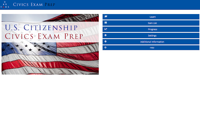 الإعداد لامتحان المواطنة الأمريكية في التربية المدنية من متجر Chrome الإلكتروني ليتم تشغيله باستخدام OffiDocs Chromium عبر الإنترنت