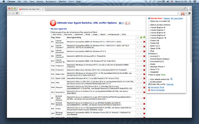 User Agent Switcher, URL sniffer  from Chrome web store to be run with OffiDocs Chromium online