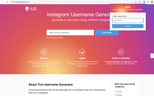 Controllo nome utente per Instagram dal Chrome Web Store da eseguire con OffiDocs Chromium online