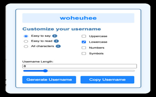 Username Generator  from Chrome web store to be run with OffiDocs Chromium online