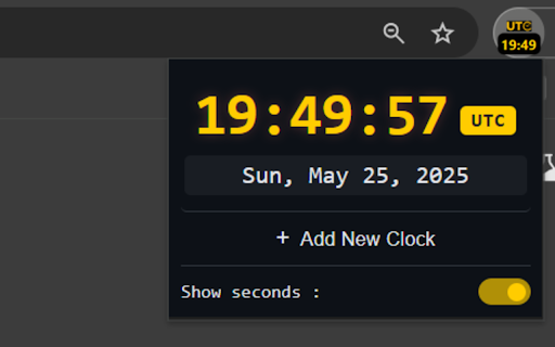 UTC Clock Pro (Multi Clock View, Seconds Supported Logo, Never Pause)  from Chrome web store to be run with OffiDocs Chromium online