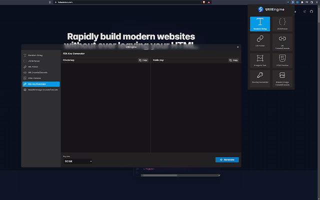 UtilEngine: Swiss Army Knife for Developers  from Chrome web store to be run with OffiDocs Chromium online