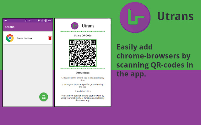 Utrans Transfer links from mobile to pc  from Chrome web store to be run with OffiDocs Chromium online