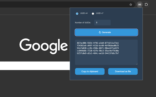 UUID generator  from Chrome web store to be run with OffiDocs Chromium online