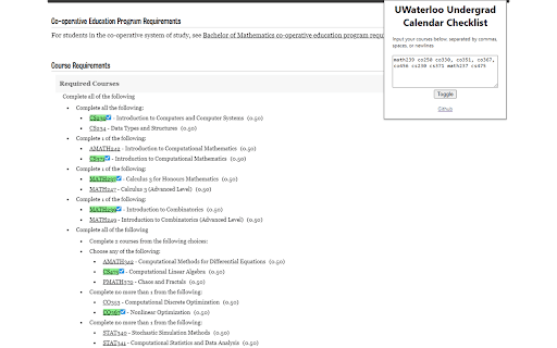 UWaterloo Undergrad Calendar Checklist  from Chrome web store to be run with OffiDocs Chromium online