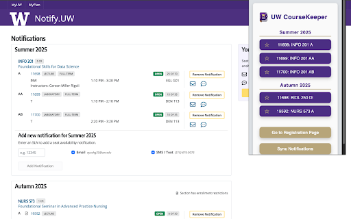 UW CourseKeeper  from Chrome web store to be run with OffiDocs Chromium online