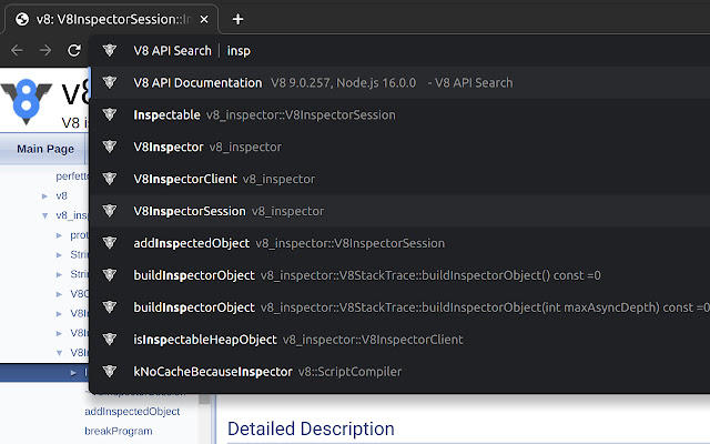 V8 API Search  from Chrome web store to be run with OffiDocs Chromium online