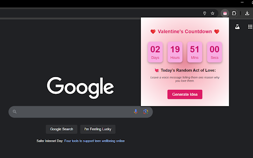 Valentines Countdown  from Chrome web store to be run with OffiDocs Chromium online