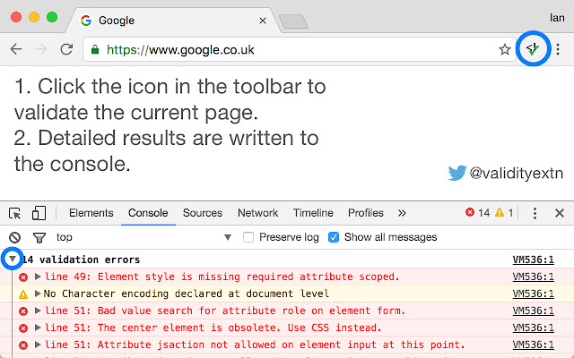 Validity  from Chrome web store to be run with OffiDocs Chromium online