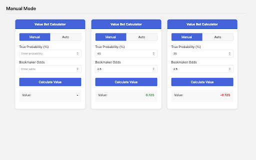 Value Bet Calculator  from Chrome web store to be run with OffiDocs Chromium online