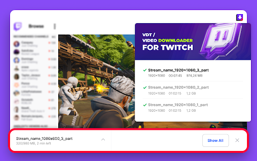 VDT | Video Downloader for Twitch  from Chrome web store to be run with OffiDocs Chromium online