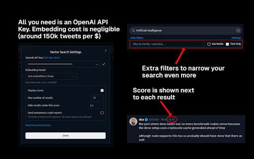Vector Search for X (formerly Twitter)  from Chrome web store to be run with OffiDocs Chromium online