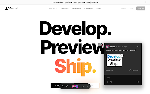 Vercel  from Chrome web store to be run with OffiDocs Chromium online