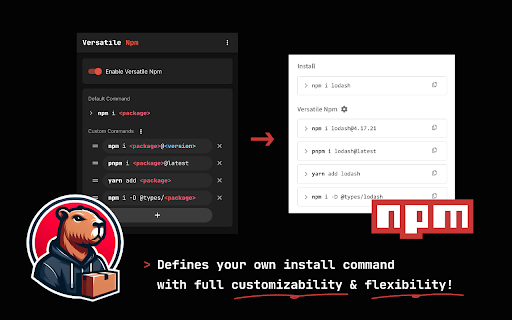 Versatile Npm  from Chrome web store to be run with OffiDocs Chromium online