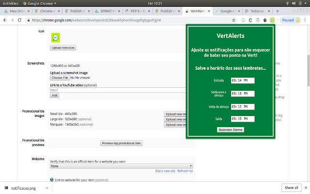 VertAlerts  from Chrome web store to be run with OffiDocs Chromium online
