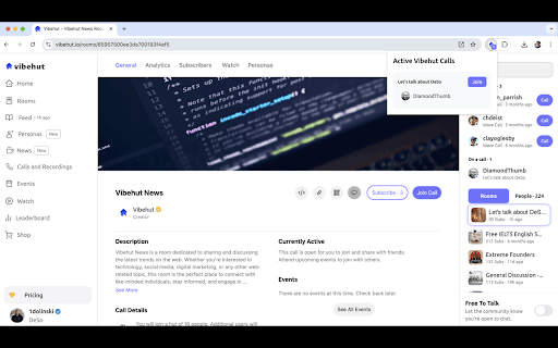 VibehutActive Calls Chrome Extension  from Chrome web store to be run with OffiDocs Chromium online