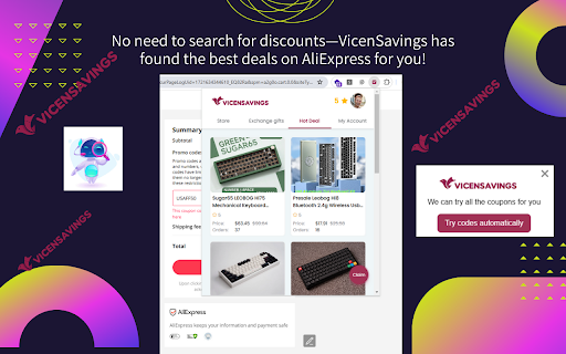 Vicensavings: Automatic Apply Codes  Get Gifts  from Chrome web store to be run with OffiDocs Chromium online