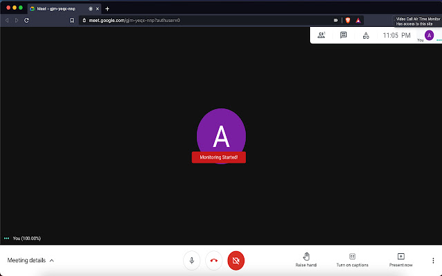 Video Call Air Time Monitor  from Chrome web store to be run with OffiDocs Chromium online