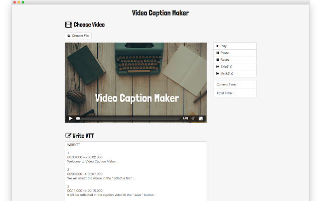 Video Caption Maker  from Chrome web store to be run with OffiDocs Chromium online