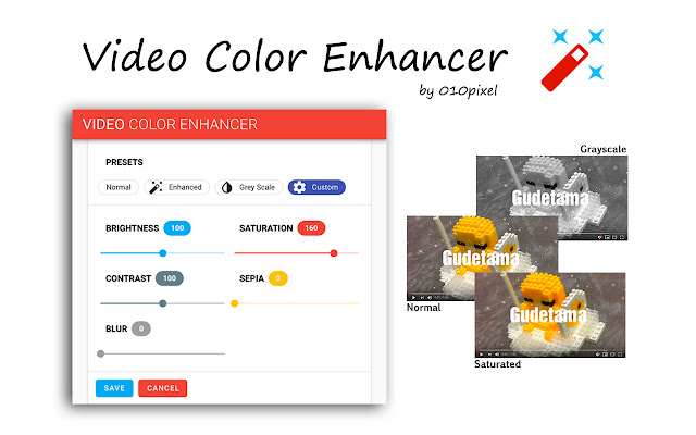 Video Color Enhancer  from Chrome web store to be run with OffiDocs Chromium online