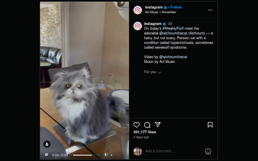 Video Control for Instagram  from Chrome web store to be run with OffiDocs Chromium online