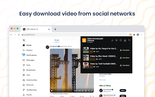 Video Downloader Chrome save video  from Chrome web store to be run with OffiDocs Chromium online