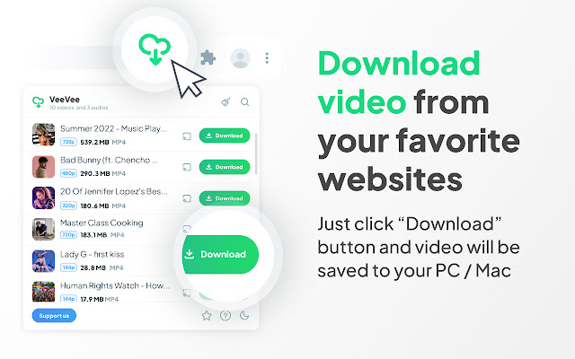 Video Downloader VeeVee  from Chrome web store to be run with OffiDocs Chromium online
