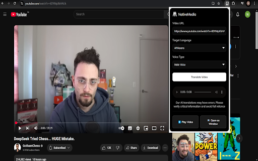 Video Translator  from Chrome web store to be run with OffiDocs Chromium online