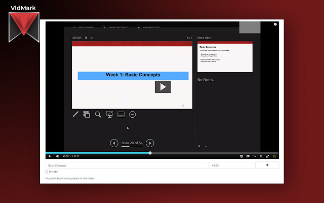 VidMark Kaltura Bookmarks  from Chrome web store to be run with OffiDocs Chromium online