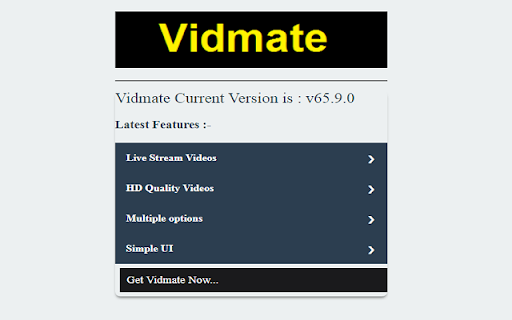 Vidmate for PC Windows and Mac  from Chrome web store to be run with OffiDocs Chromium online