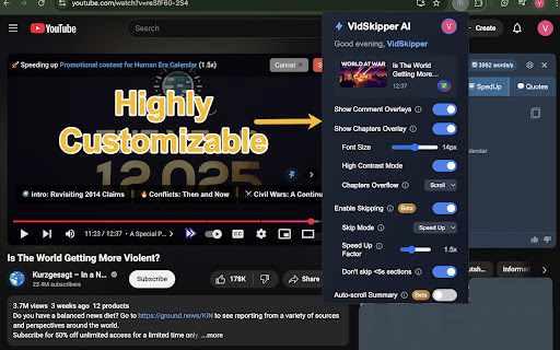 VidSkipper AI: YouTube Summary, Chapters  Sponsor Block  from Chrome web store to be run with OffiDocs Chromium online