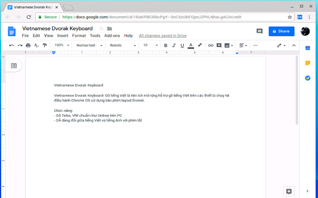 Vietnamese Dvorak Keyboard  from Chrome web store to be run with OffiDocs Chromium online